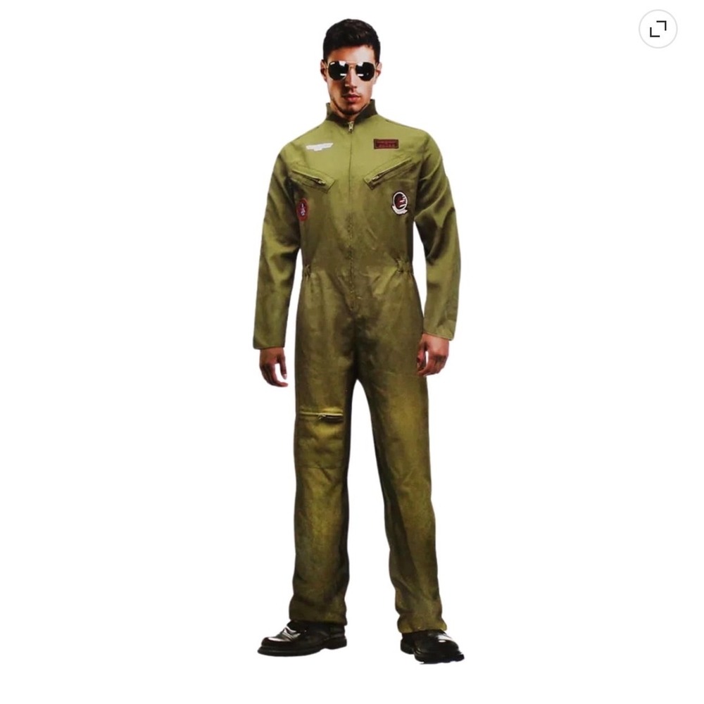 Studio Halloween Top Gun Flight Suit Costume Goose Olive Green Mens Large NEW